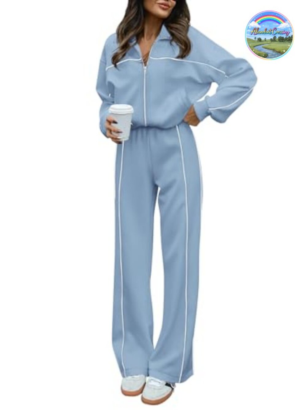 Lounge Set Women 2 Piece Tracksuit Zip Up Sweatshirt Wide Leg Pants